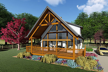 A-Frame, Cabin House Plan 80518 with 2 Beds, 2 Baths