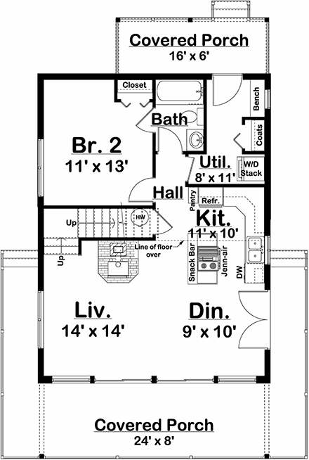 A-Frame, Cabin House Plan 80519 with 2 Beds, 1 Baths First Level Plan