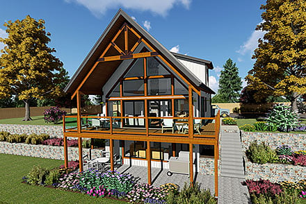 A-Frame, Cabin House Plan 80519 with 2 Beds, 2 Baths