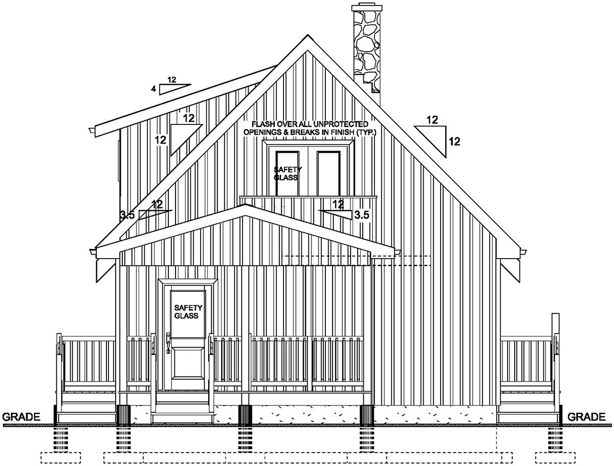 A-Frame Cabin Rear Elevation of Plan 80519