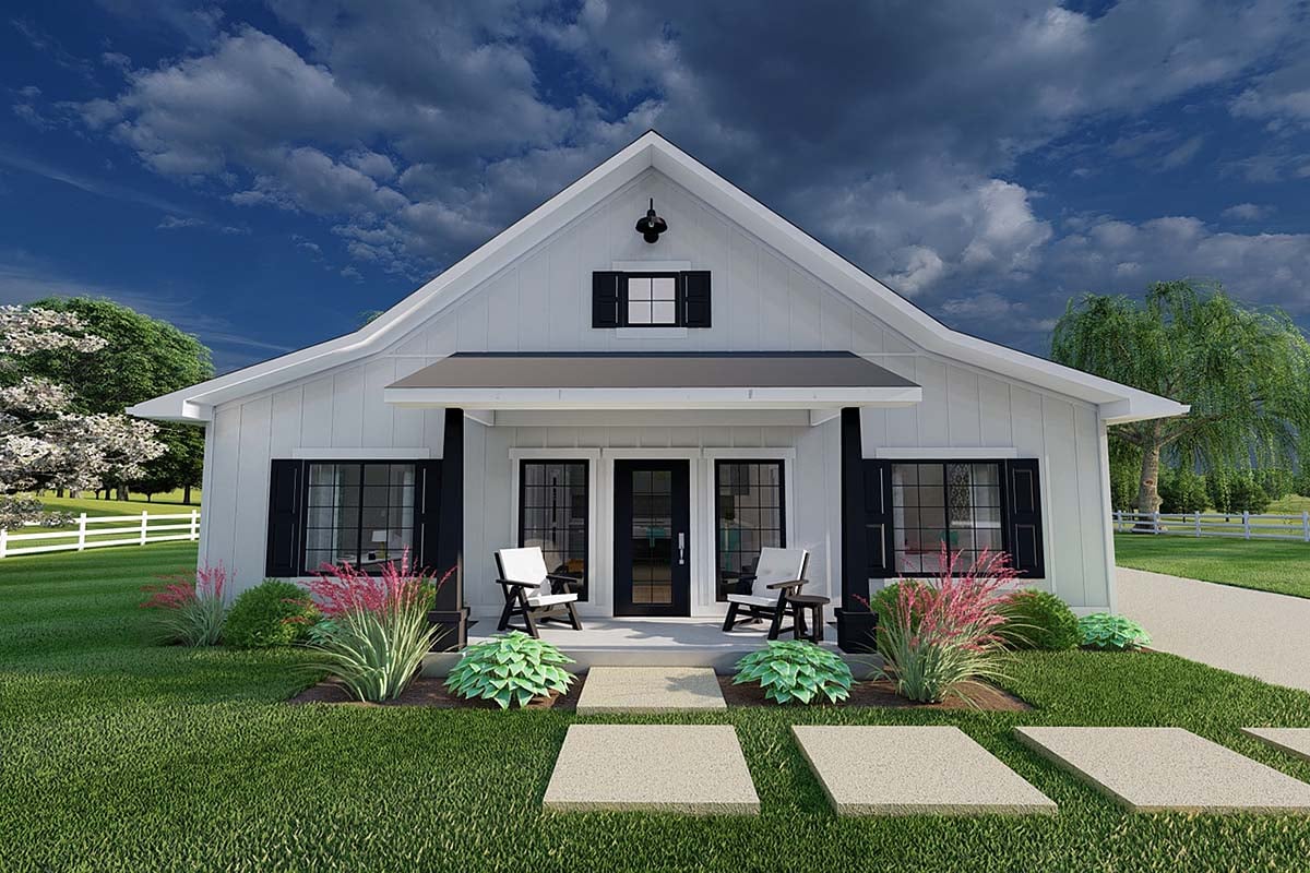 Country, Farmhouse, Ranch Plan with 1226 Sq. Ft., 3 Bedrooms, 2 Bathrooms, 2 Car Garage Elevation