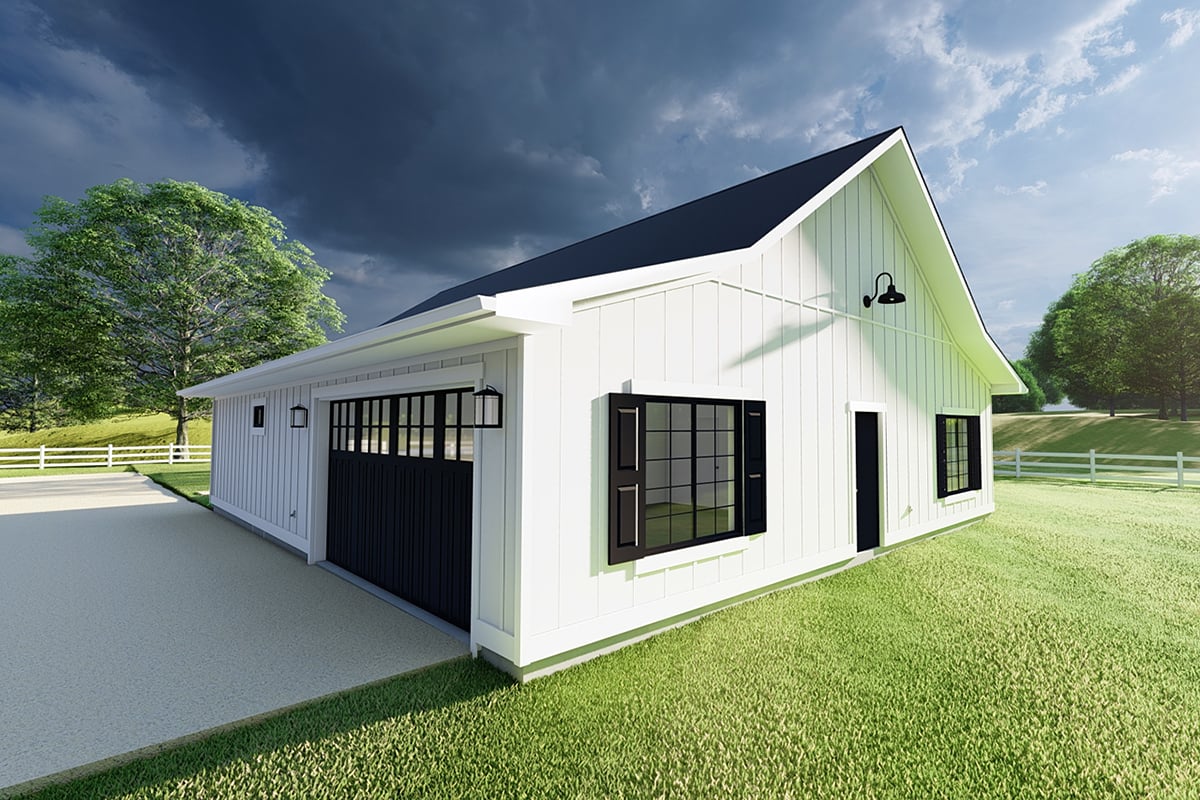 Country, Farmhouse, Ranch Plan with 1226 Sq. Ft., 3 Bedrooms, 2 Bathrooms, 2 Car Garage Rear Elevation