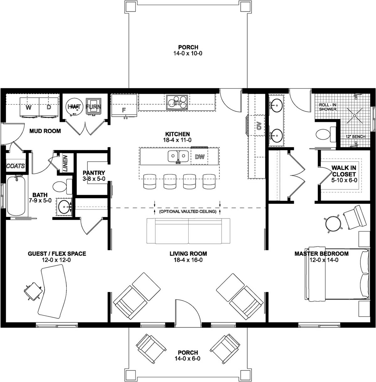 Cabin Country Craftsman Ranch Level One of Plan 80526