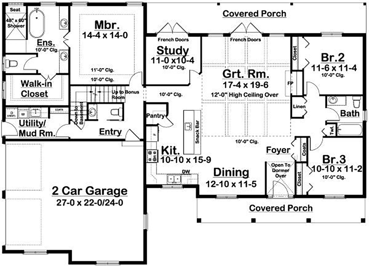 Country Farmhouse Ranch Alternate Level One of Plan 80527