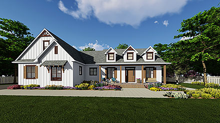 Country Farmhouse Ranch Elevation of Plan 80527