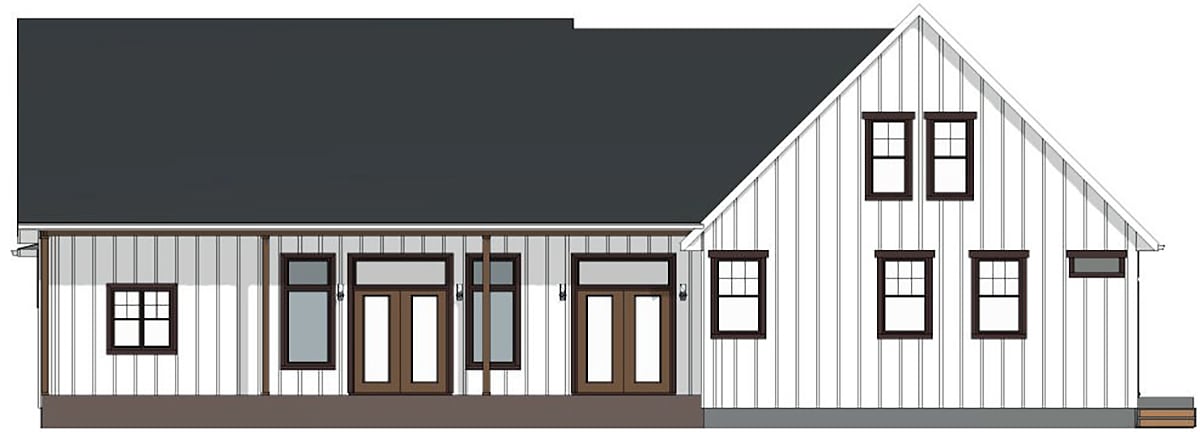 Country, Farmhouse, Ranch Plan with 2148 Sq. Ft., 3 Bedrooms, 3 Bathrooms, 2 Car Garage Rear Elevation