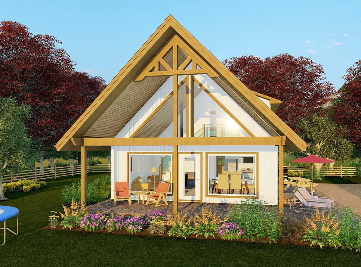 A-Frame, Coastal, Country Plan with 1252 Sq. Ft., 2 Bedrooms, 2 Bathrooms Elevation