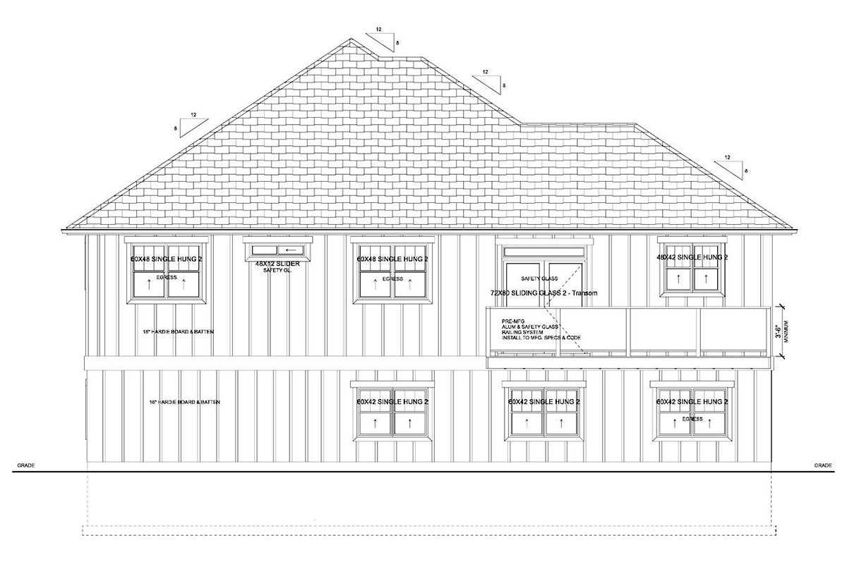 Country, Farmhouse Plan with 2494 Sq. Ft., 3 Bedrooms, 3 Bathrooms, 2 Car Garage Rear Elevation