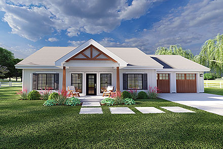 Country Craftsman Farmhouse Ranch Elevation of Plan 80534