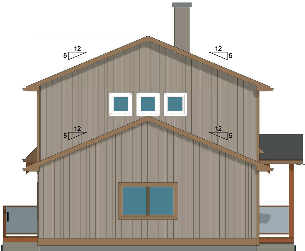 A-Frame, Contemporary, Country Plan with 1152 Sq. Ft., 2 Bedrooms, 2 Bathrooms, 2 Car Garage Rear Elevation