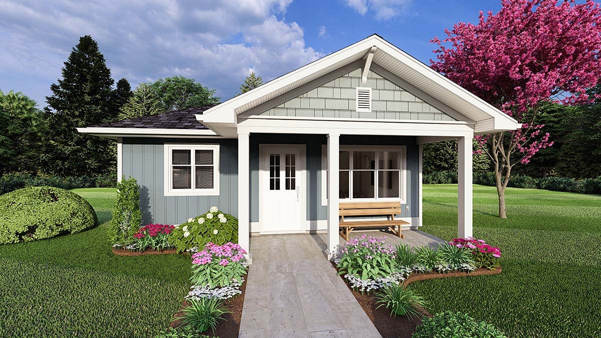 Cottage, Craftsman, Ranch Plan with 624 Sq. Ft., 1 Bedrooms, 1 Bathrooms Elevation