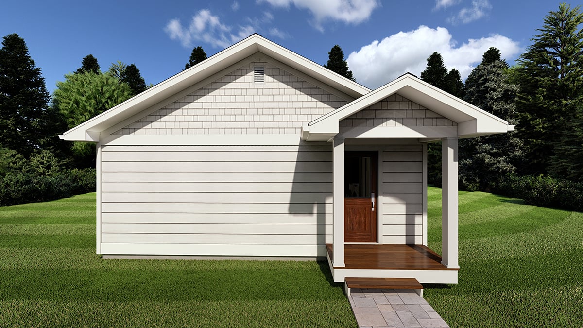 Cottage, Country, Farmhouse, Ranch Plan with 744 Sq. Ft., 1 Bedrooms, 1 Bathrooms Rear Elevation