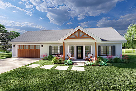 Country Craftsman Farmhouse Ranch Elevation of Plan 80545