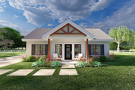 Country Craftsman Farmhouse Ranch Elevation of Plan 80555