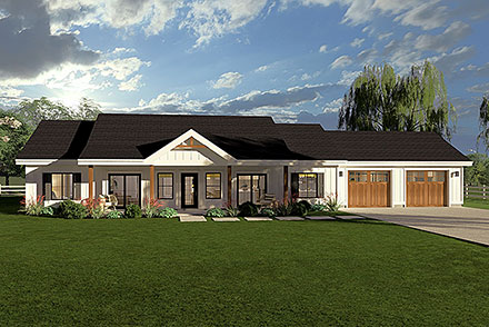 Country Craftsman Farmhouse Ranch Elevation of Plan 80571