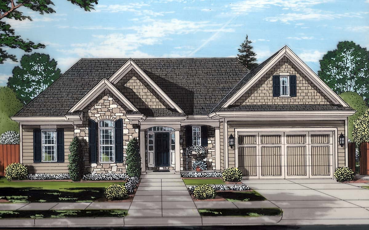 Traditional Plan with 1867 Sq. Ft., 3 Bedrooms, 3 Bathrooms, 2 Car Garage Elevation