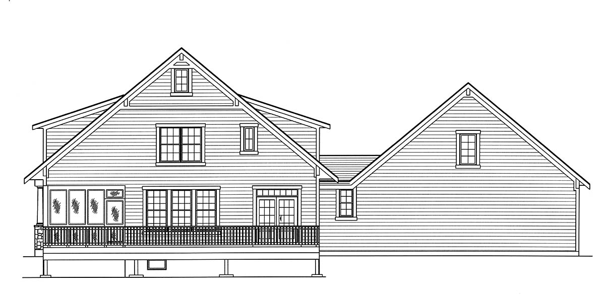 Cape Cod Coastal Contemporary Country Farmhouse Rear Elevation of Plan 80601