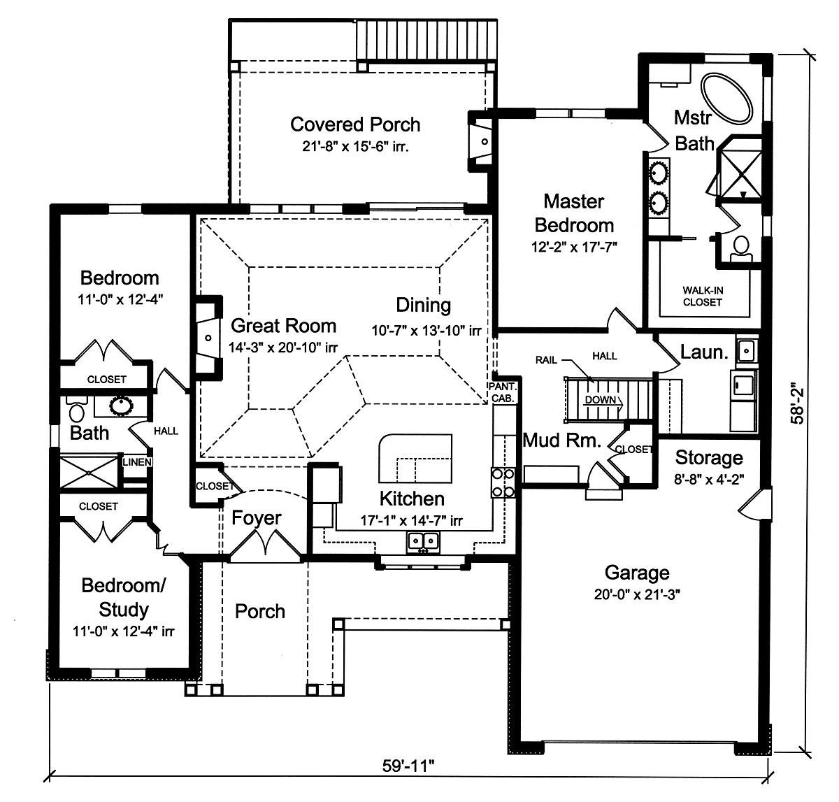 Craftsman Ranch Traditional Level One of Plan 80602