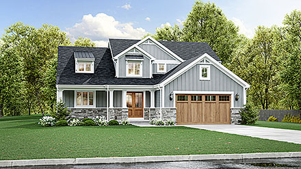 Country Craftsman European Farmhouse Elevation of Plan 80608