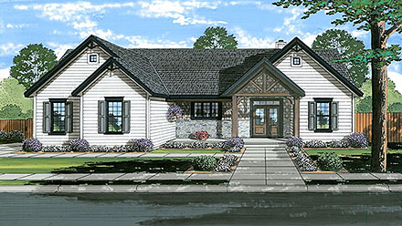 Country Craftsman Ranch Traditional Elevation of Plan 80610