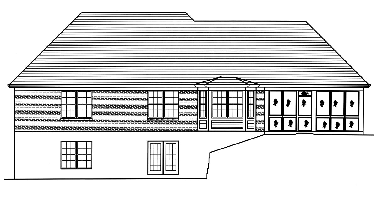 Country Ranch Traditional Rear Elevation of Plan 80613