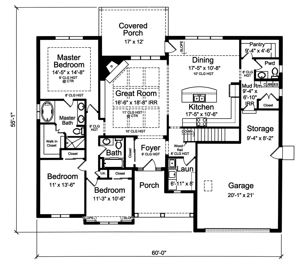 Country Craftsman New American Style Ranch Traditional Level One of Plan 80616