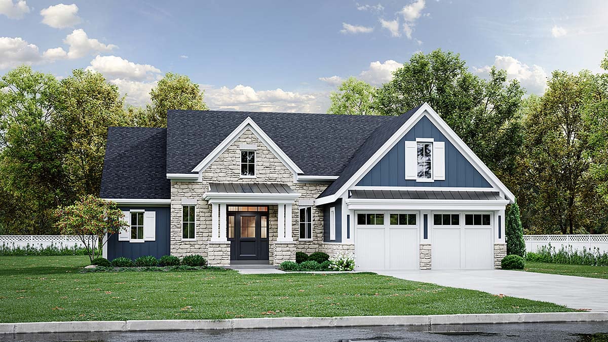 Cape Cod, Cottage, European, Traditional Plan with 2052 Sq. Ft., 4 Bedrooms, 3 Bathrooms, 2 Car Garage Elevation
