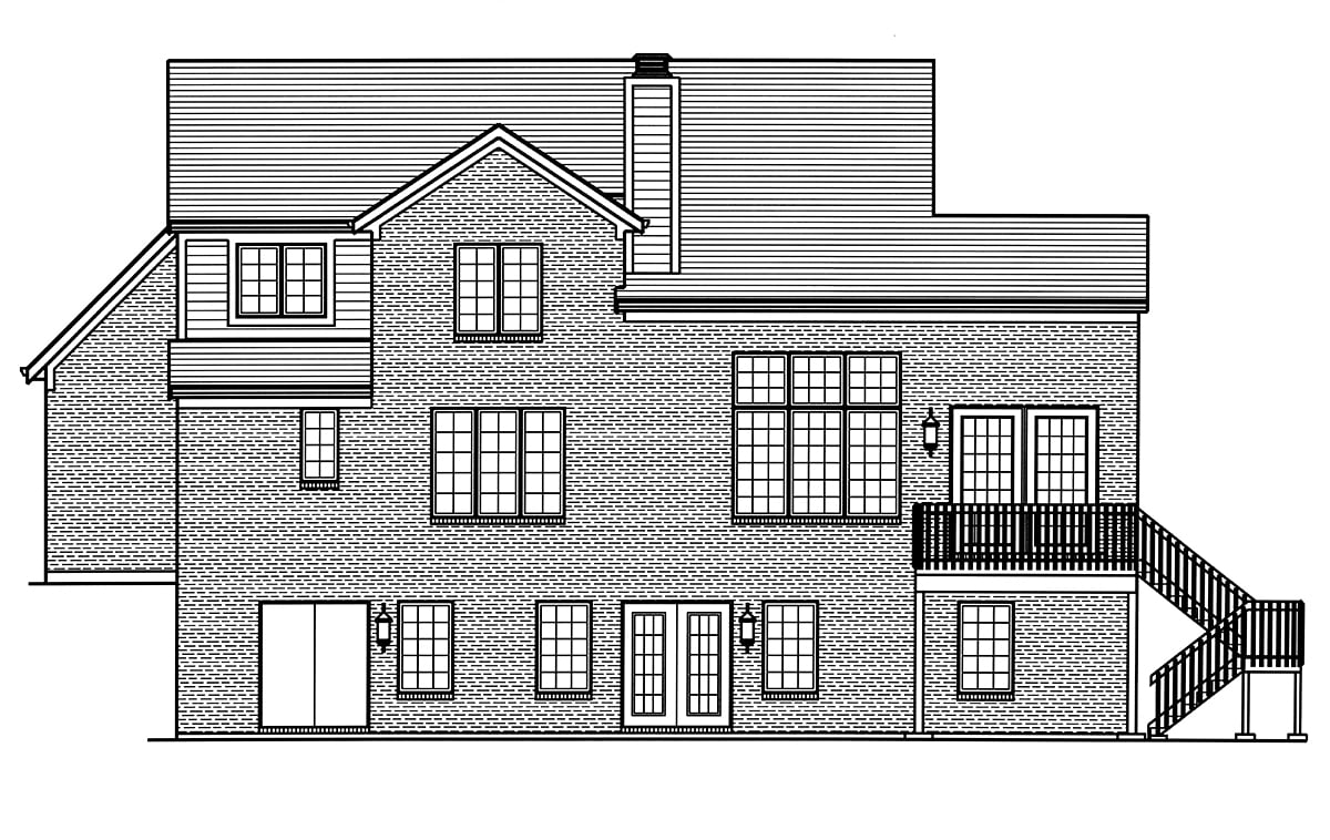 Cape Cod Country Craftsman Traditional Rear Elevation of Plan 80618