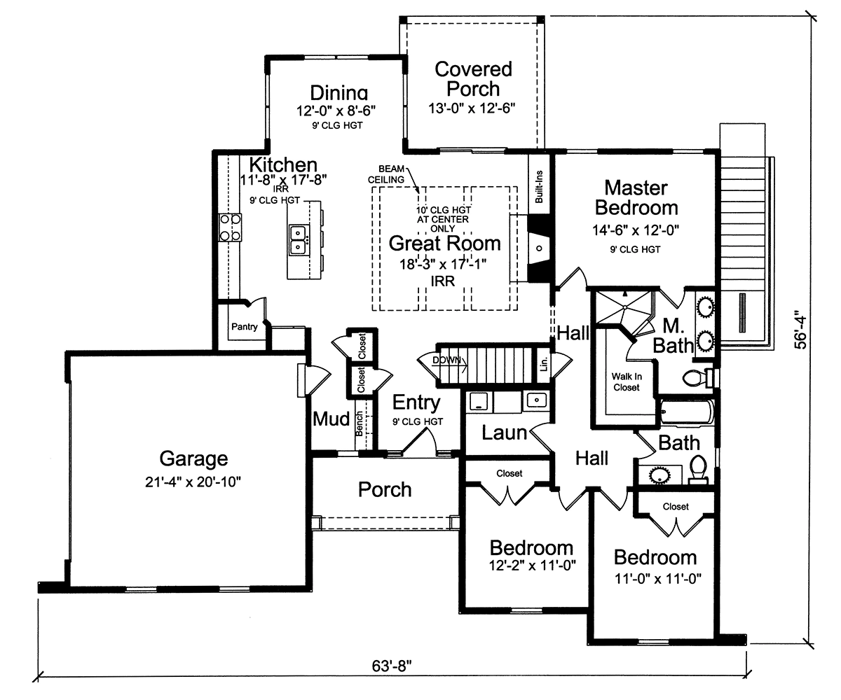 Cottage Country Craftsman Farmhouse Ranch Traditional Level One of Plan 80620