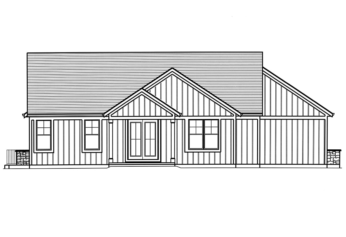 Cottage Country Craftsman Farmhouse Ranch Traditional Rear Elevation of Plan 80620