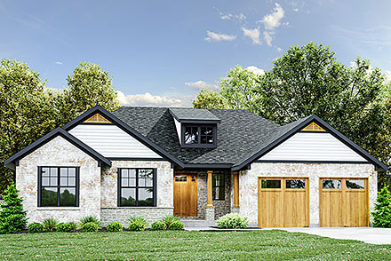 Craftsman Ranch Traditional Elevation of Plan 80628
