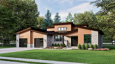 Contemporary Ranch Elevation of Plan 80635