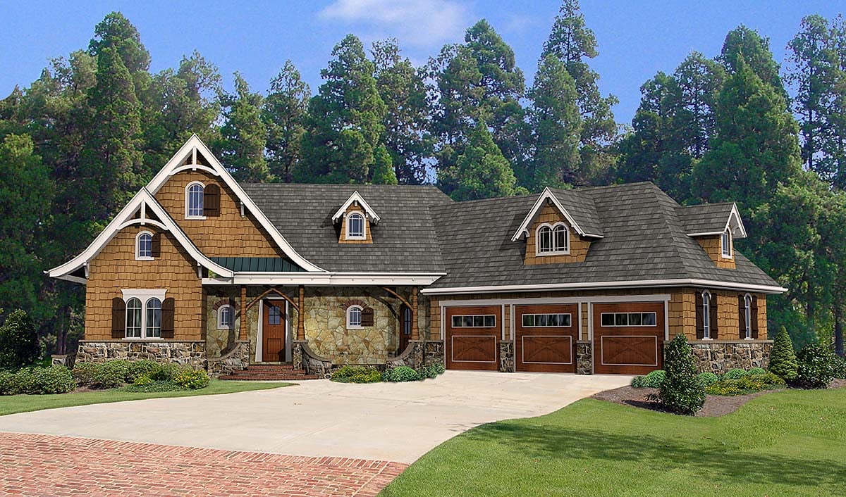 Cabin, Cottage, Craftsman, New American Style Plan with 2337 Sq. Ft., 4 Bedrooms, 4 Bathrooms, 3 Car Garage Elevation