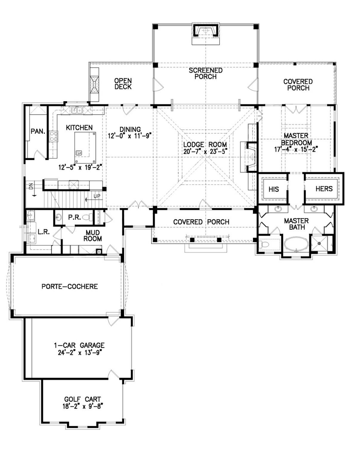 Cabin Craftsman Ranch Level One of Plan 80706
