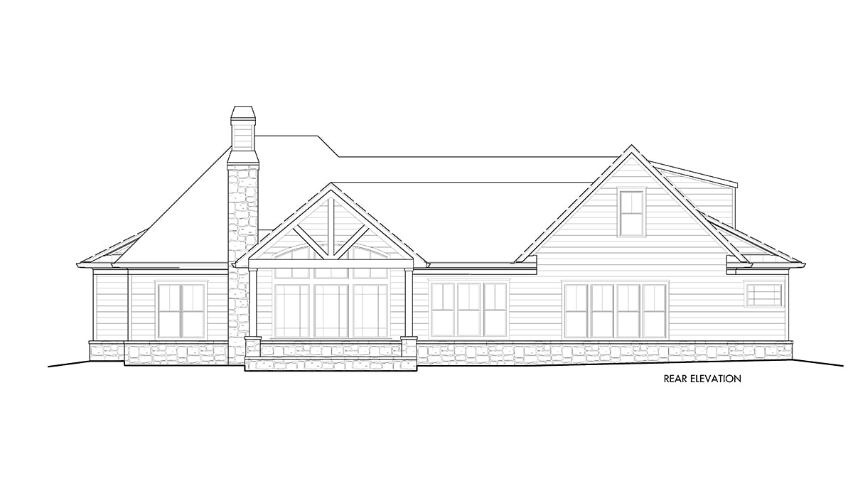 Country, Farmhouse, Southern Plan with 3423 Sq. Ft., 6 Bedrooms, 4 Bathrooms, 2 Car Garage Rear Elevation