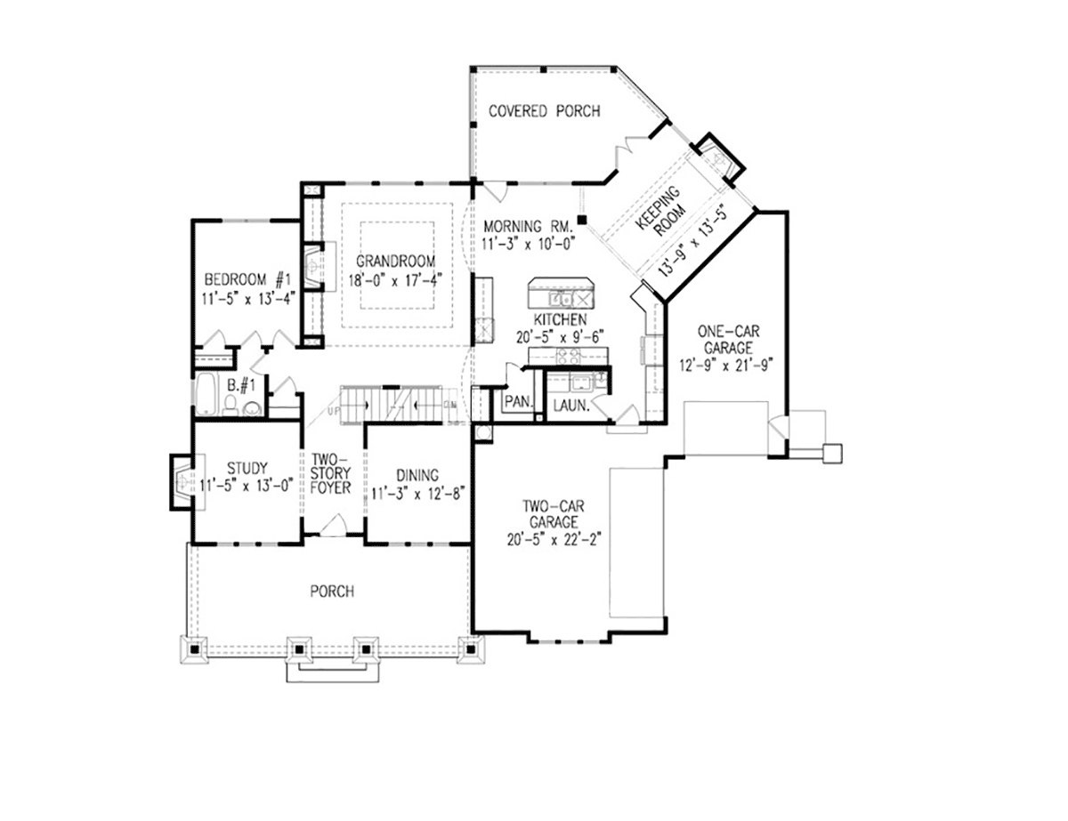 Country Farmhouse Southern Level One of Plan 80721