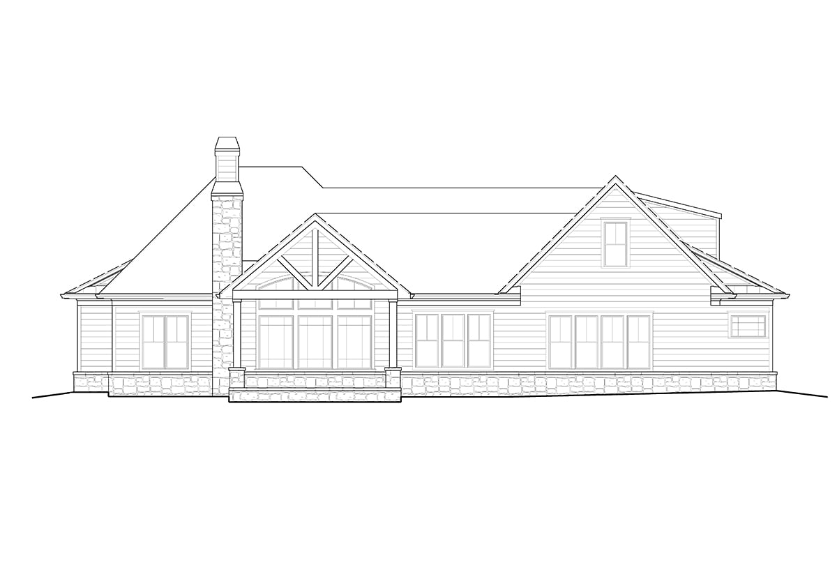 Farmhouse Ranch Southern Rear Elevation of Plan 80723