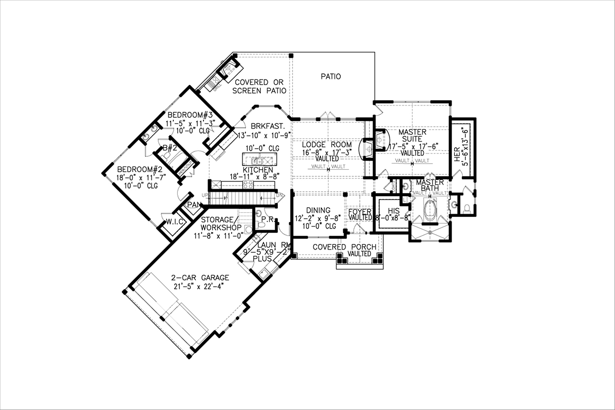 Craftsman New American Style Ranch Level One of Plan 80734