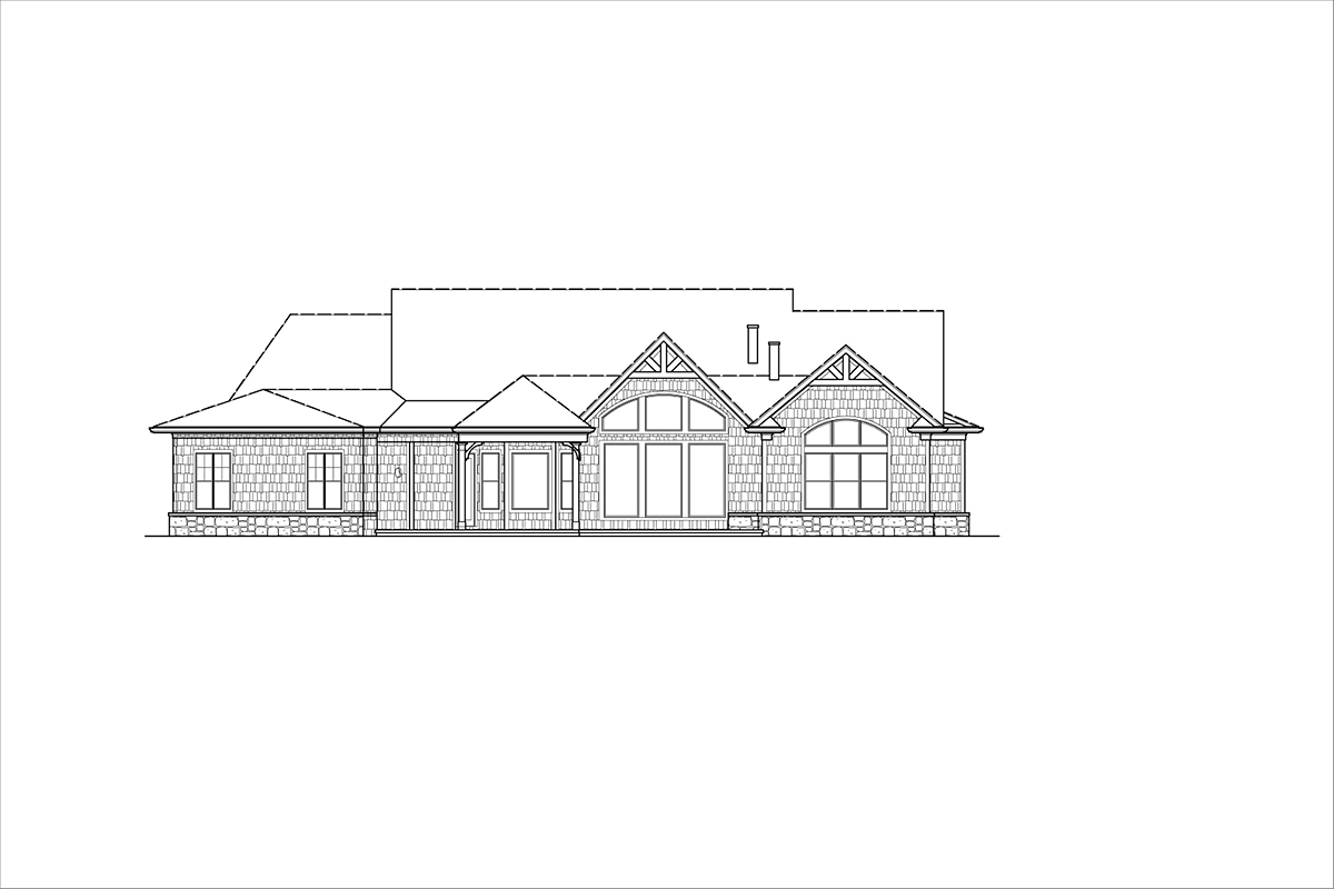 Craftsman New American Style Ranch Rear Elevation of Plan 80734