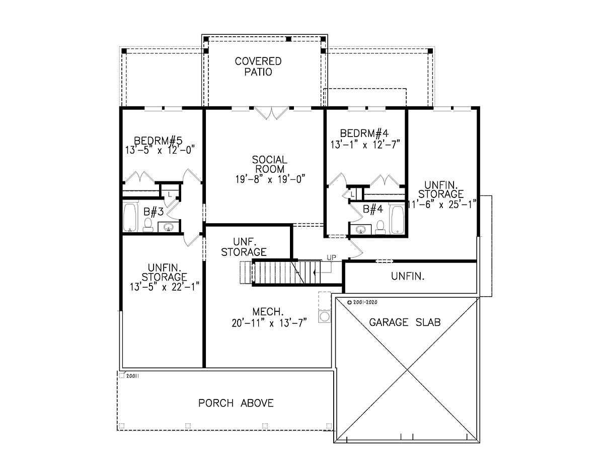 Farmhouse Ranch Lower Level of Plan 80740