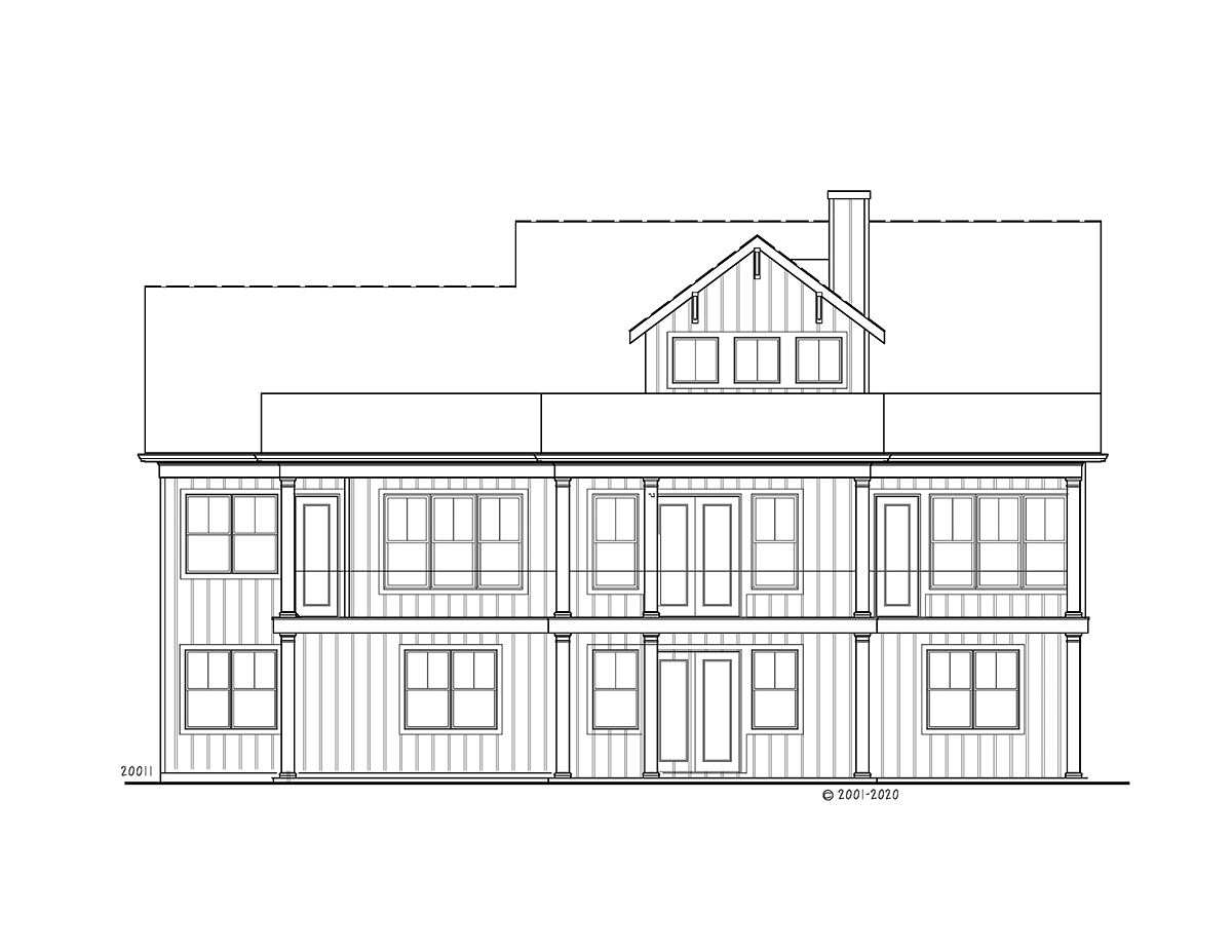 Farmhouse Ranch Rear Elevation of Plan 80740