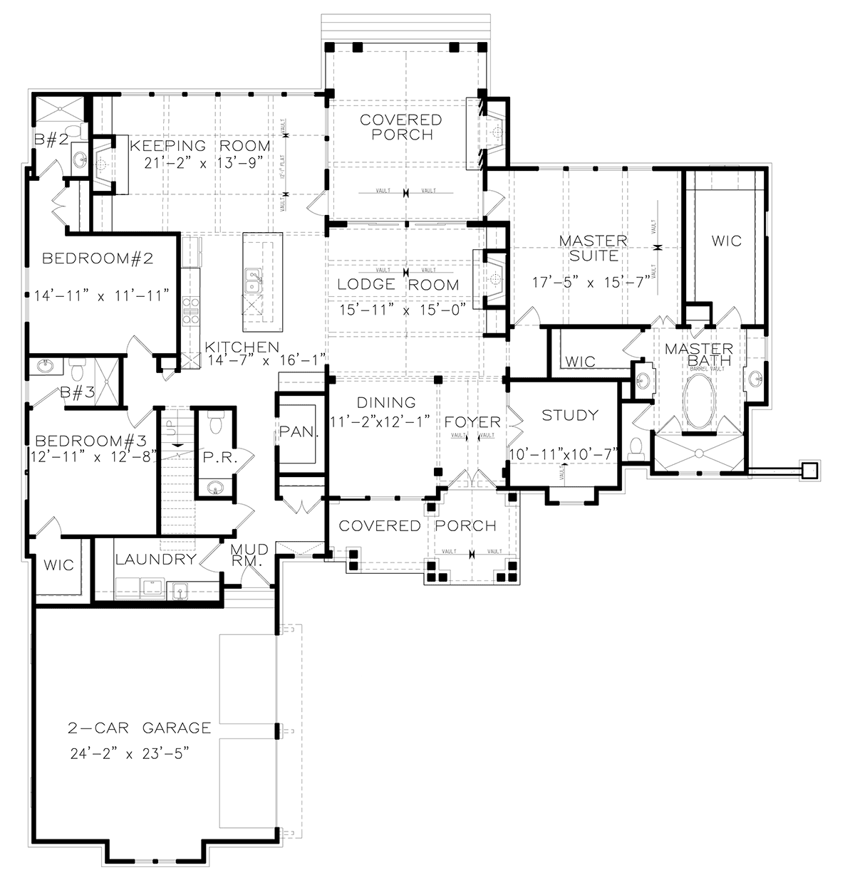 Craftsman Ranch Traditional Level One of Plan 80741