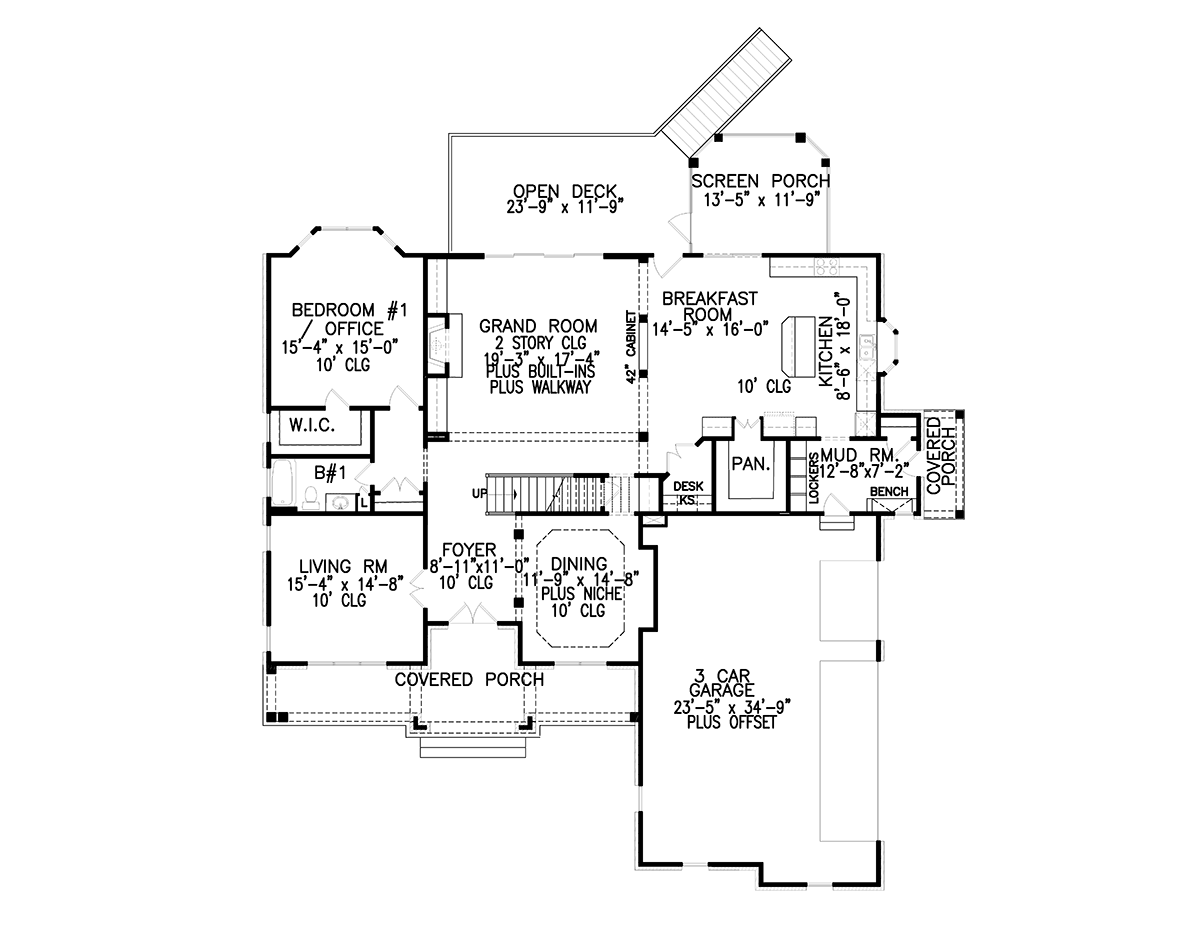 Craftsman New American Style Traditional Level One of Plan 80743
