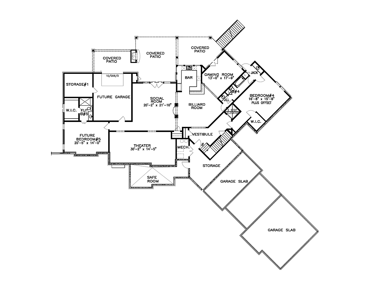 Craftsman New American Style Lower Level of Plan 80744