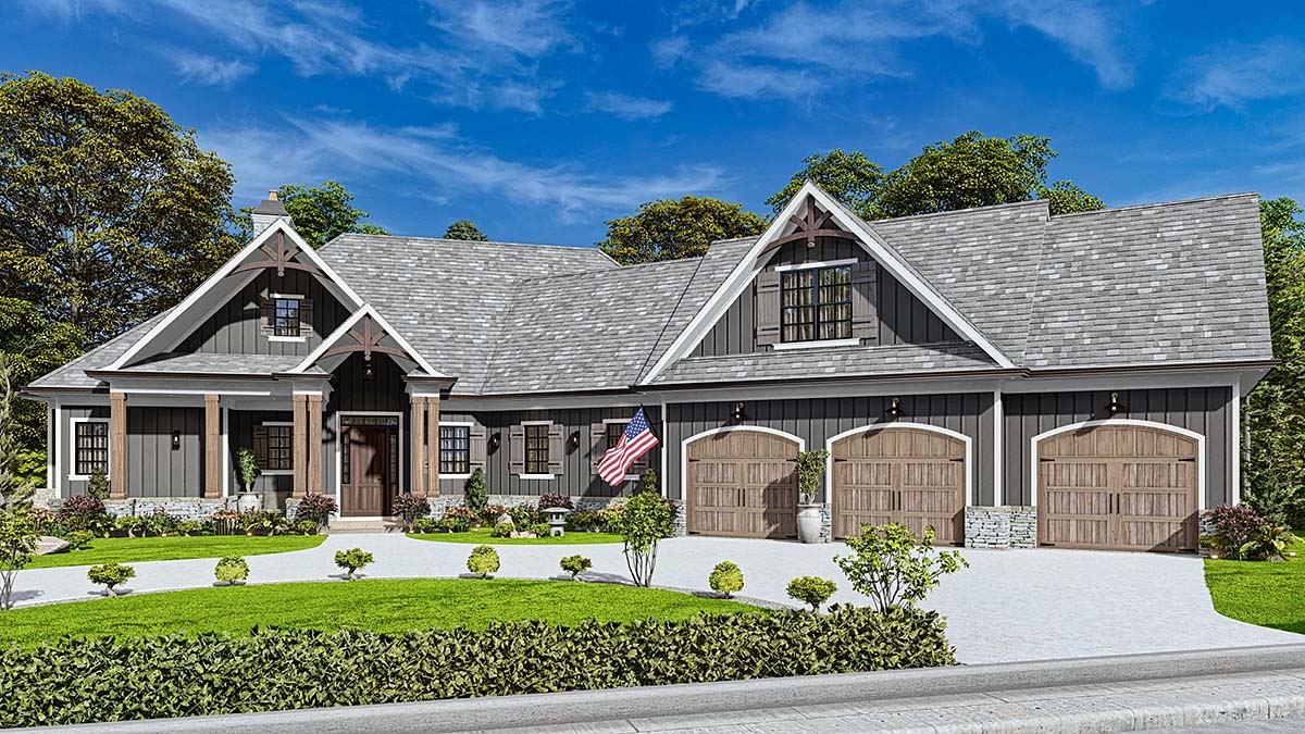 Craftsman, New American Style Plan with 2243 Sq. Ft., 3 Bedrooms, 3 Bathrooms, 3 Car Garage Elevation