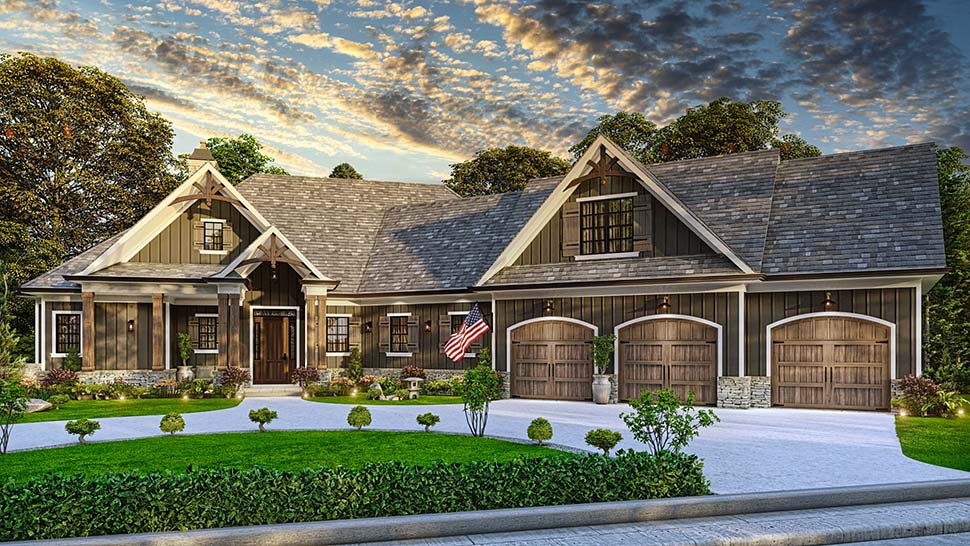 Craftsman, New American Style Plan with 2243 Sq. Ft., 3 Bedrooms, 3 Bathrooms, 3 Car Garage Picture 5