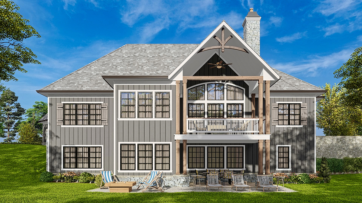 Craftsman, New American Style Plan with 2243 Sq. Ft., 3 Bedrooms, 3 Bathrooms, 3 Car Garage Rear Elevation