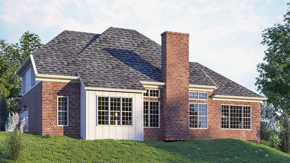 Country, Traditional Plan with 2032 Sq. Ft., 3 Bedrooms, 3 Bathrooms, 2 Car Garage Rear Elevation