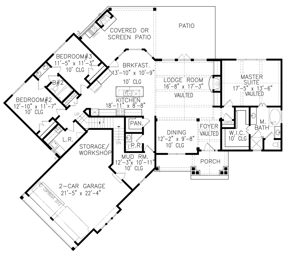 Craftsman New American Style Ranch Level One of Plan 80750