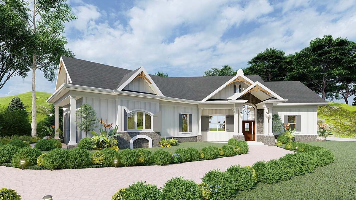 Craftsman, New American Style, Ranch Plan with 2165 Sq. Ft., 3 Bedrooms, 3 Bathrooms, 2 Car Garage Elevation